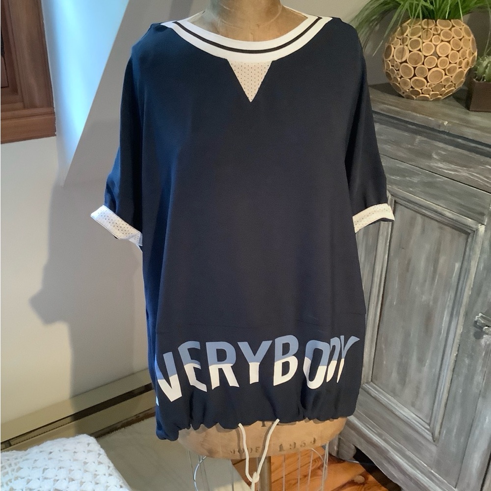 Mat Navy and White Striped Collar Top - Plus Size